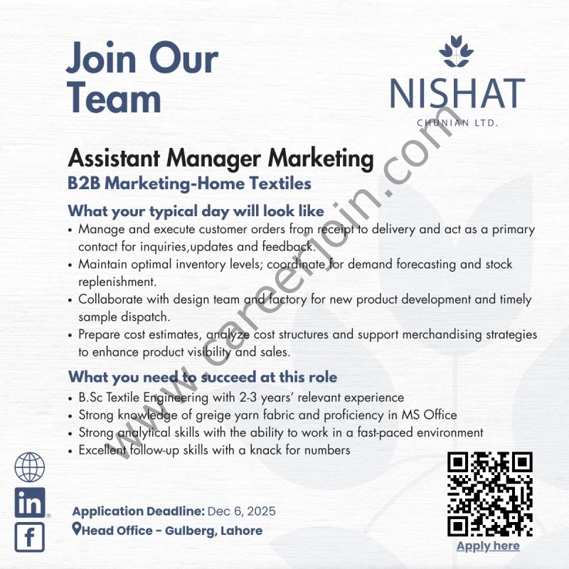 Nishat Chunian Ltd Jobs Assistant Manager Marketing 4 Nishat Chunian