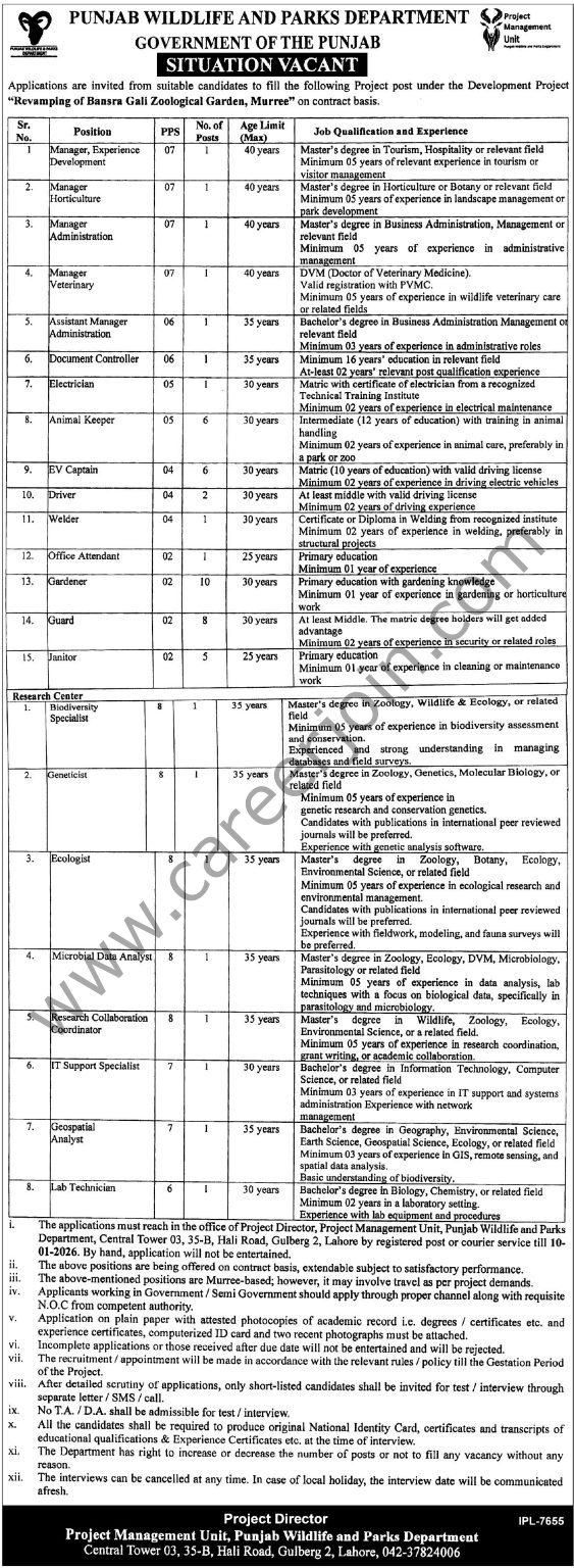 Punjab Wildlife Parks Department Punjab Jobs 19 December 2025 Express Tribune 563x1536 1