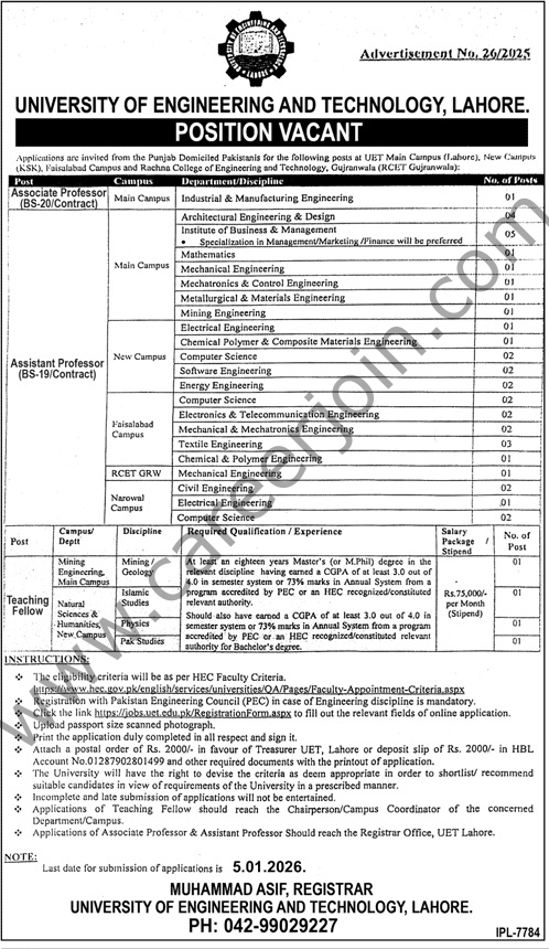 UET Lahore Jobs 21 December 2025 Jang