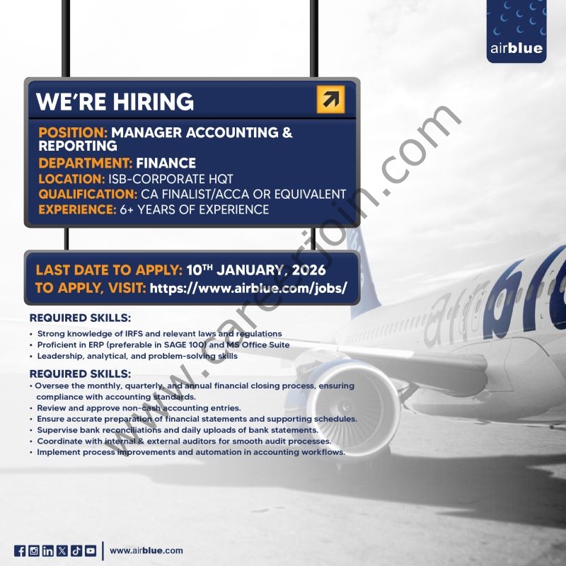 Airblue Pakistan Jobs Manager Accounting & Reporting 4 Airblue Pakistan