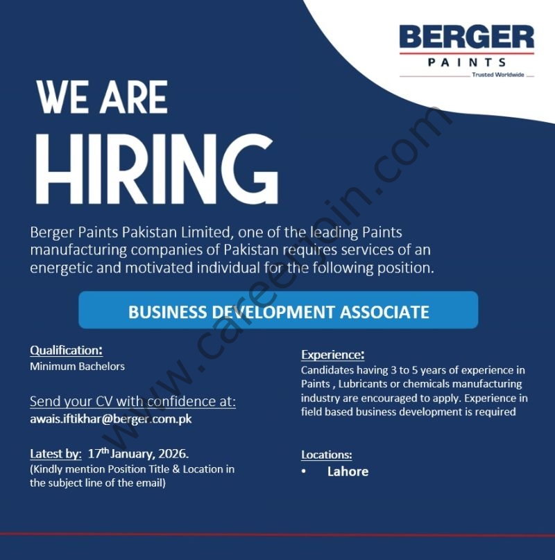 Berger Paints Pakistan Jobs January 2026 4 Berger Paints Pakistan