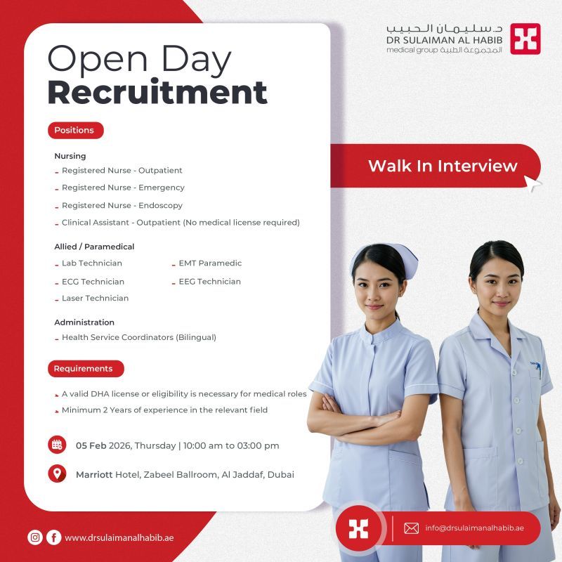 Dr. Sulaiman Al Habib Medical Group Open Day Recruitment in Dubai