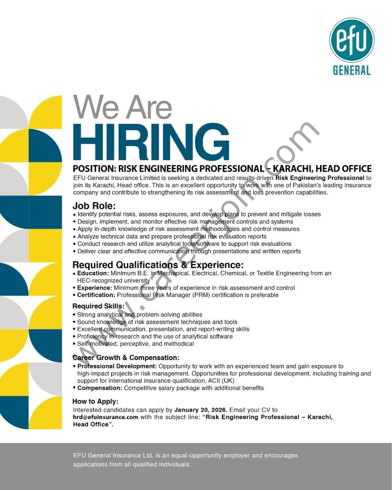 EFU General Insurance Limited Jobs Risk Engineering Professional 4 EFU General