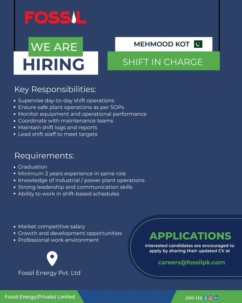 Fossil Energy Pvt Ltd Jobs Shift Incharge 4 Fossil Energy Ltd