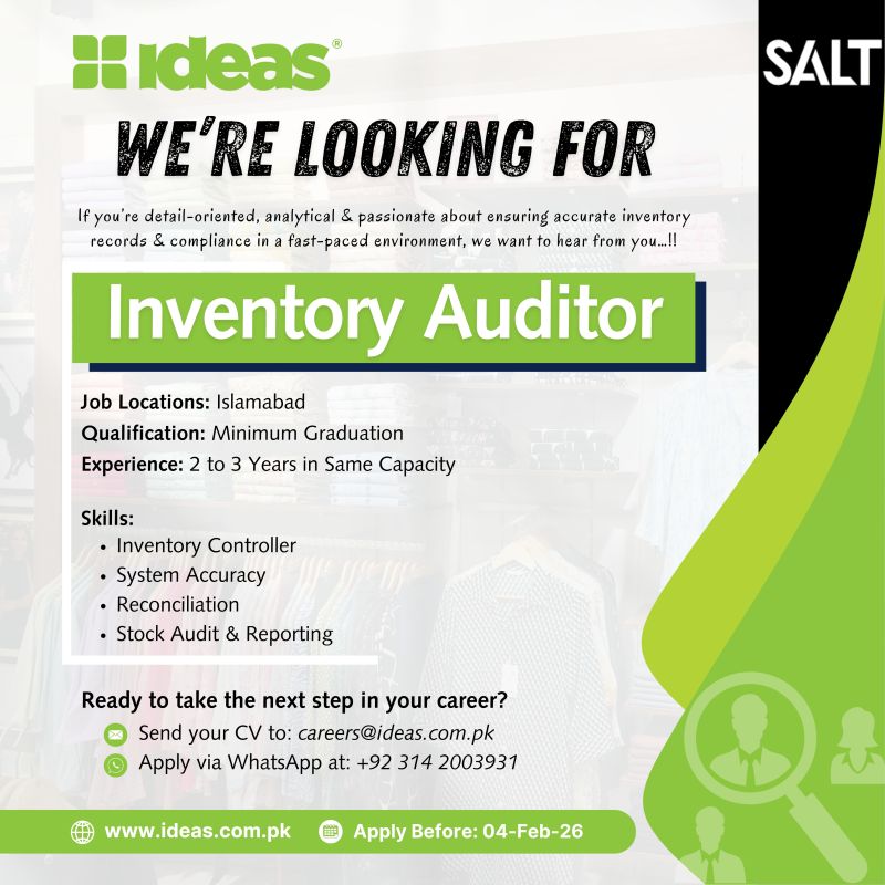 IDEAS By GulAhmed Jobs Inventory Auditor 4 Ideas PAkistan