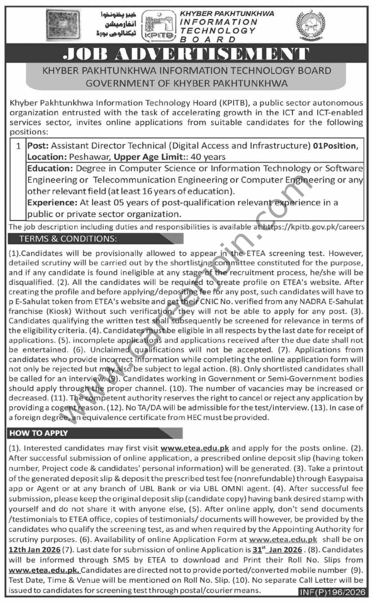 KPK Information Technology Board KPITB Jobs Assistant Director Technical 4 KPK Information Technology Board KPITB Jobs 14 January 2026 Dawn 742x1200 1