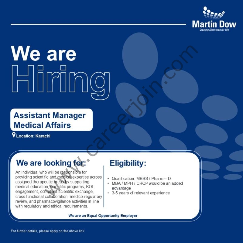 Martin Dow Limited Jobs Assistant Manager Medical Affairs 4 MArtin Dow Limited