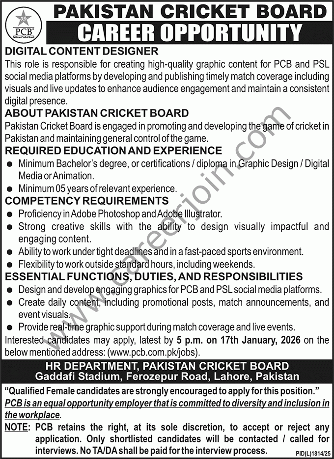 Pakistan Cricket Board PCB Jobs 03 January 2026 Nawaiwaqt