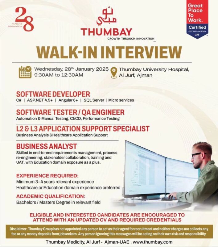 Thumbay Group Walk in Interviews in Ajman 2 707x800 1