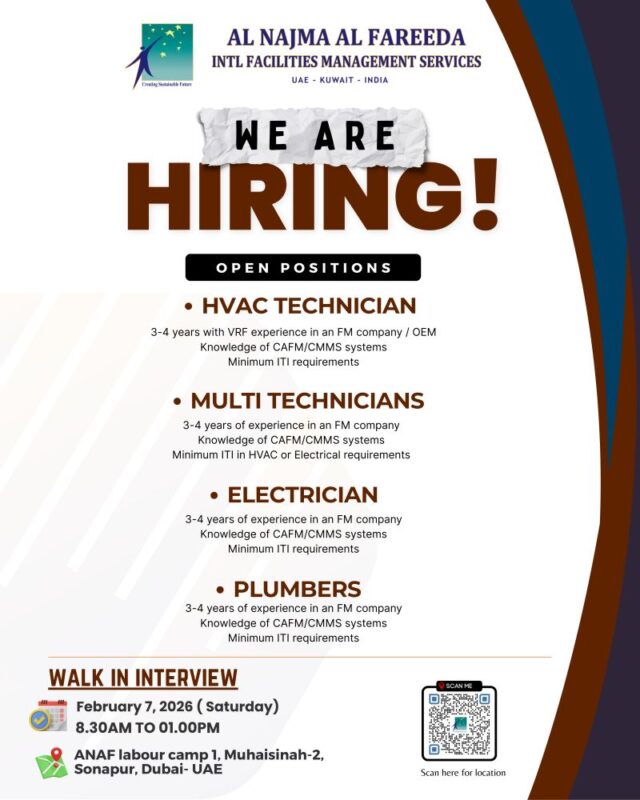 Al Najma Al Fareeda Walk in Interview in Dubai 640x800 1