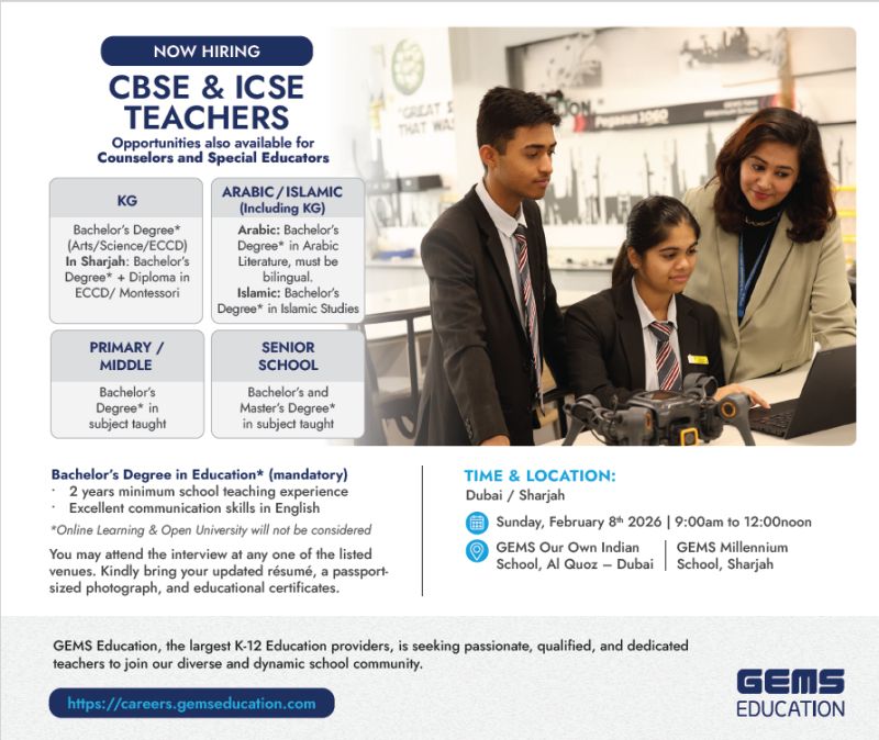 GEMS Education Walk in Interviews in Dubai Sharjah