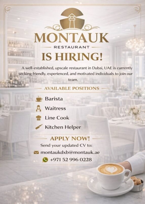 Montauk Restaurant Recruitment in Dubai 3 Montauk Restaurant Recruitment in Dubai 572x800 1