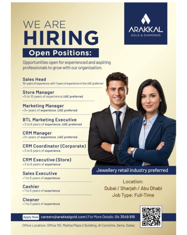 Arakkal Gold Diamonds Recruitment in UAE 635x800 1